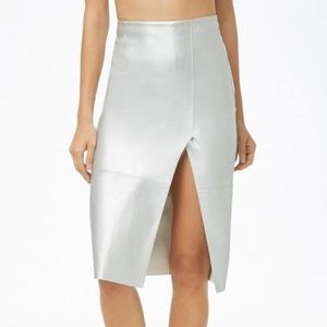 Forever21 Faux Leather Silver Midi Skirt Side-Slit